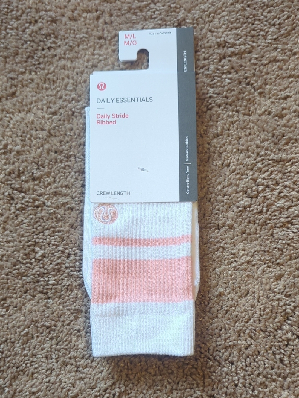 lululemon athletica Daily Essentials Ribbed Crew Socks/Light Pink And White